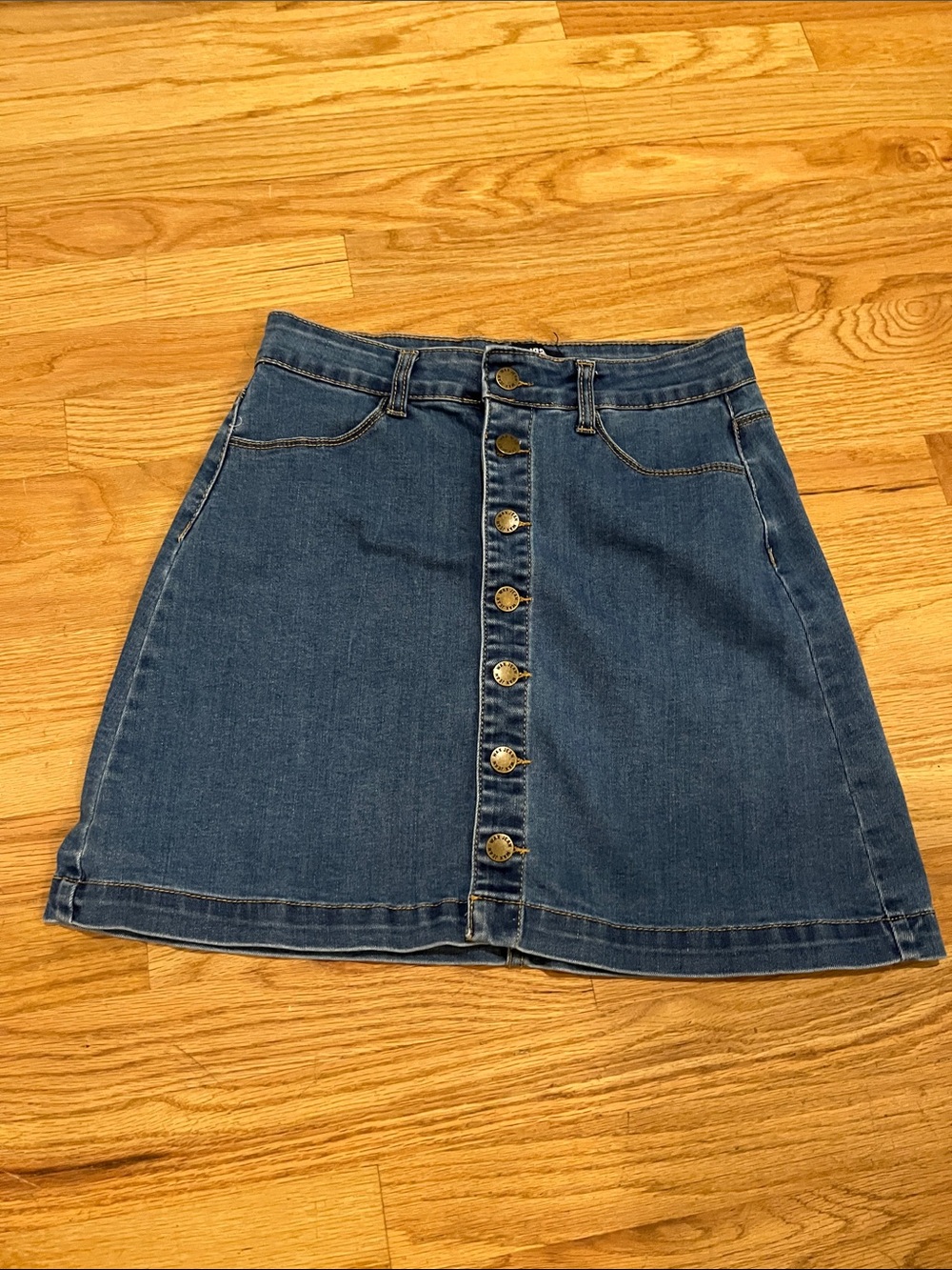Wax Jean Blue Denim Button-Front A-Line Skirt
